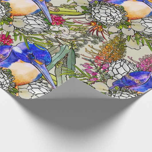 Kingfisher en Native Australian Flowers Cadeaupapier (Hoek)