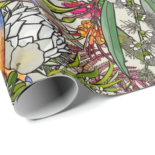 Kingfisher en Native Australian Flowers Cadeaupapier (Rol Hoek)