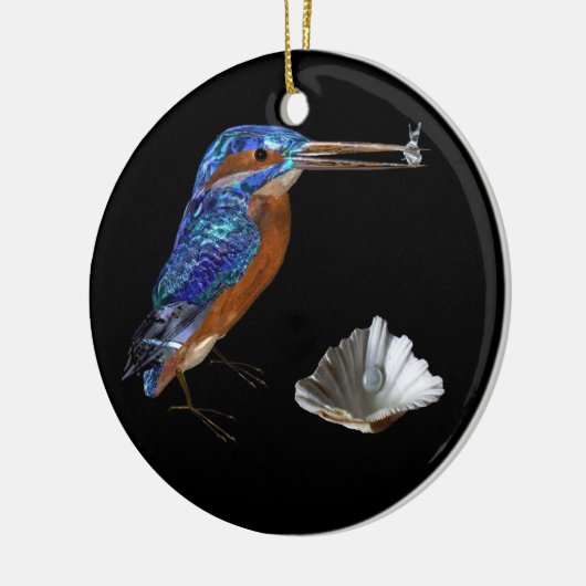 KINGFISHER EN SEASHELLEN BLUE SAPPHIRE MONOGRAM KERAMISCH ORNAMENT (Links)