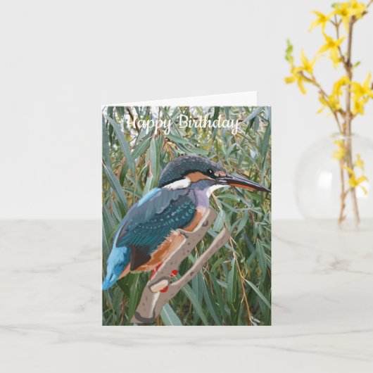 Kingfisher en Willow editable Birthday Kaart (Gele Bloem)