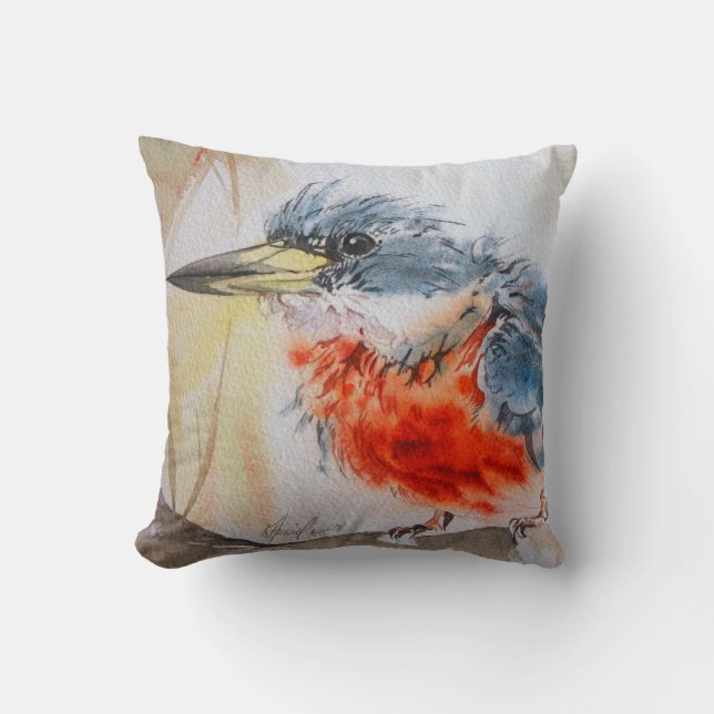 Kingfisher Fine Art Waterverf Pillow Kussen (Voorkant)