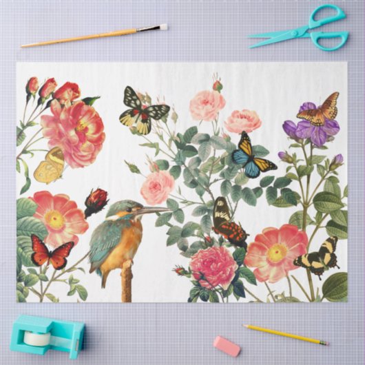  Kingfisher, Flowers Butterflies ontkoppeling Tissuepapier (Craft)