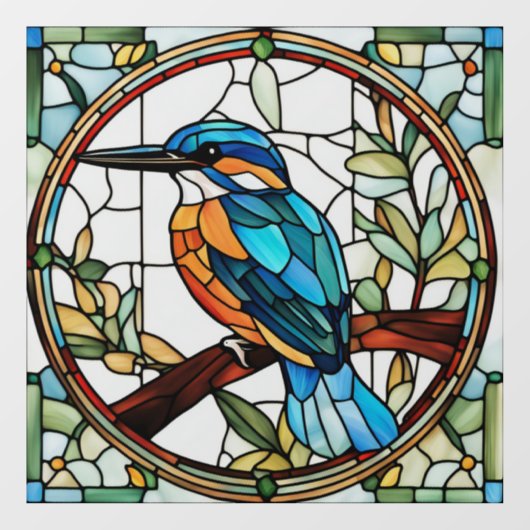Kingfisher Glas in lood Sinaasappel Blauwe Vogel Raamsticker (Vel)