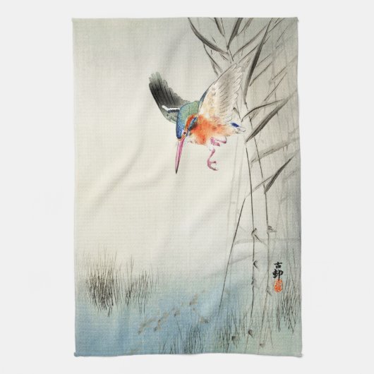 Kingfisher Hunting - Ohara Koson - Theedoek (Verticaal)