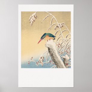 Kingfisher in de sneeuw poster