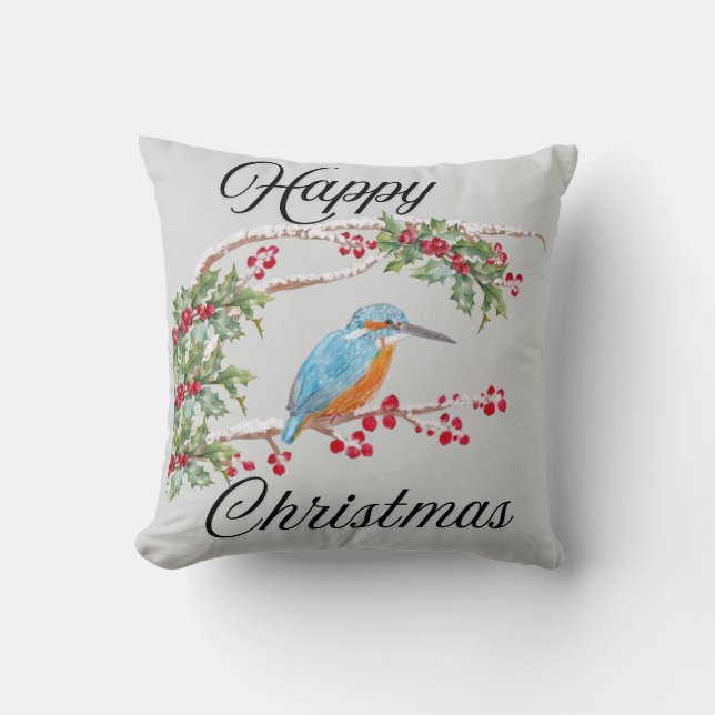 Kingfisher Kerstmis Kussen (Voorkant)