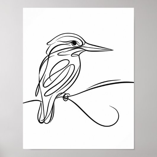 Kingfisher Line Art Irish River Wildlife Poster (Voorkant)