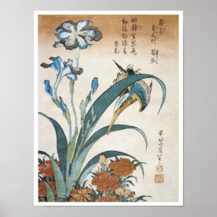 Kingfisher met Irises, Hokusai, 1834 Poster