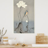 Kingfisher met Lotus Flower - Archiefdruk Poster (Keuken)