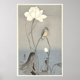 Kingfisher met Lotus Flower - Archiefdruk Poster
