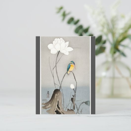 Kingfisher met Lotus Flower Ohara Koson charcoal Briefkaart (Staand voorkant)