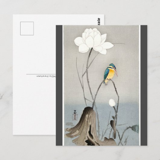 Kingfisher met Lotus Flower Ohara Koson charcoal Briefkaart (Voorkant / Achterkant)