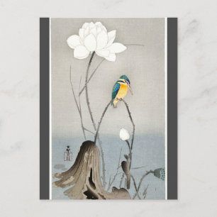 Kingfisher met Lotus Flower Ohara Koson charcoal Briefkaart