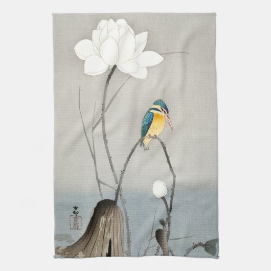 Kingfisher met Lotus Flower - Ohara Koson - Theedoek (Verticaal)