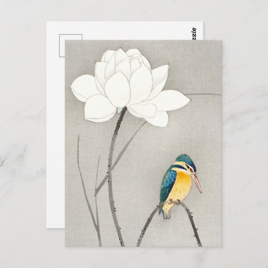 Kingfisher met Lotus Flower Ohara Koson vergroot Briefkaart (Voorkant / Achterkant)
