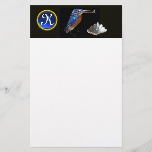 KINGFISHER MONOGRAM, Blue Sapphire, Black Briefpapier (Voorkant)