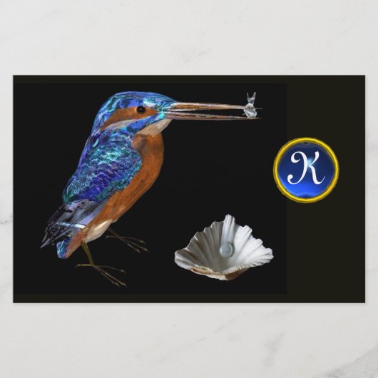 KINGFISHER MONOGRAM, Blue Sapphire, Black Briefpapier (Voorkant)