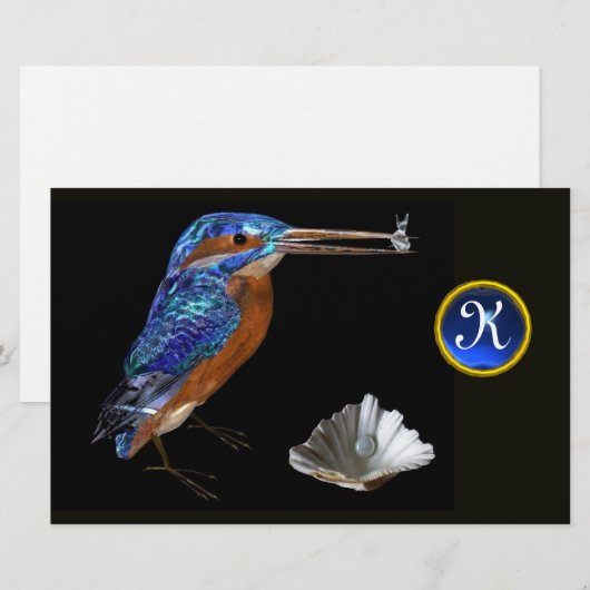 KINGFISHER MONOGRAM, Blue Sapphire, Black Briefpapier (Voorkant / Achterkant)