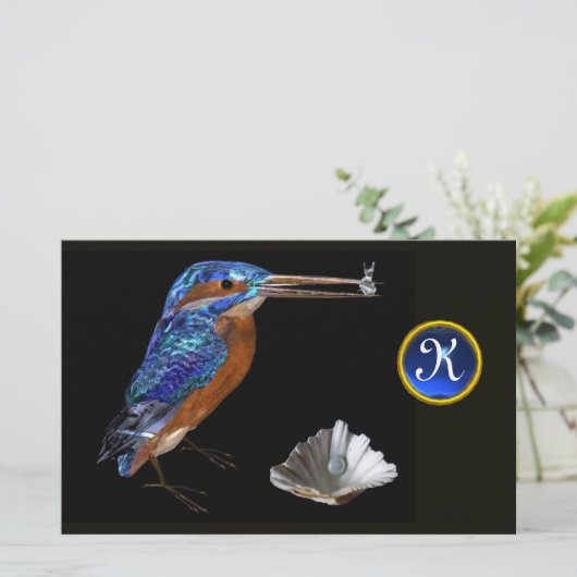 KINGFISHER MONOGRAM, Blue Sapphire, Black Briefpapier (Staand voorkant)