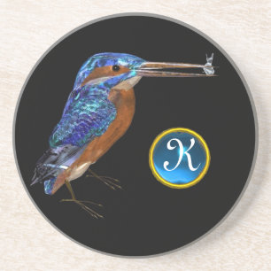 KINGFISHER MONOGRAM, Blue Sapphire, Black Zandsteen Onderzetter