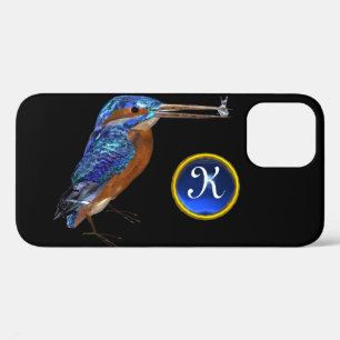 KINGFISHER MONOGRAM, elektrisch blauw, zwart iPhone 12 Hoesje
