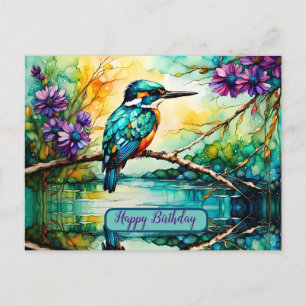 Kingfisher neergestreken over water Wildbloemen Ve Briefkaart