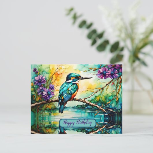 Kingfisher neergestreken over water Wildbloemen Ve Briefkaart (Staand voorkant)