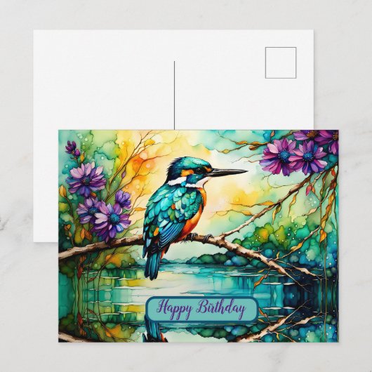 Kingfisher neergestreken over water Wildbloemen Ve Briefkaart (Voorkant / Achterkant)