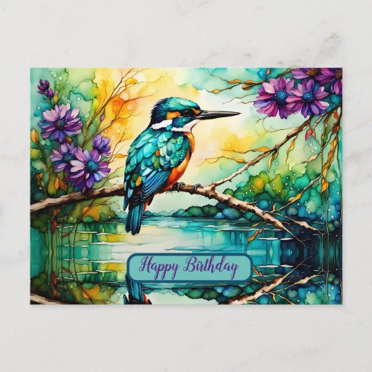 Kingfisher neergestreken over water Wildbloemen Ve Briefkaart (Voorkant)