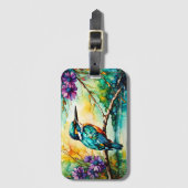 Kingfisher neergestreken over water Wilde bloemen Bagagelabel (Voorkant (verticaal))