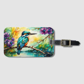 Kingfisher neergestreken over water Wilde bloemen Bagagelabel (Voorkant (horizontaal))