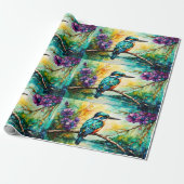 Kingfisher neergestreken over water Wilde bloemen Cadeaupapier (Uitgerold)