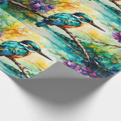Kingfisher neergestreken over water Wilde bloemen Cadeaupapier (Hoek)