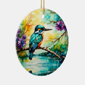 Kingfisher neergestreken over water Wilde bloemen Keramisch Ornament (Rechts)