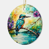 Kingfisher neergestreken over water Wilde bloemen Keramisch Ornament (Links)