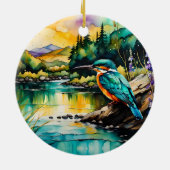 Kingfisher neergestreken over water Wilde bloemen Keramisch Ornament (Achterkant)