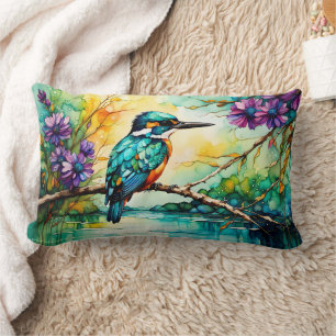 Kingfisher neergestreken over water Wilde bloemen Kussen