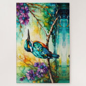 Kingfisher neergestreken over water Wilde bloemen Legpuzzel (Verticaal)