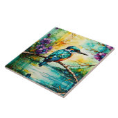 Kingfisher neergestreken over water Wilde bloemen Tegeltje (Zijkant)