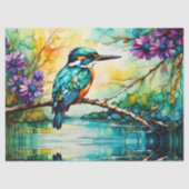 Kingfisher neergestreken over water Wilde bloemen Tissuepapier (Voorkant)
