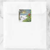 Kingfisher op Mistletoe  Nieuwjaar Vierkante Sticker (Tas)