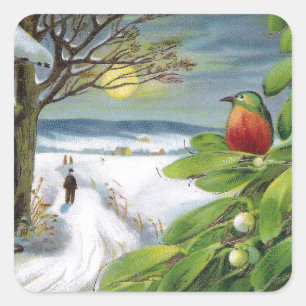 Kingfisher op Mistletoe  Nieuwjaar Vierkante Sticker