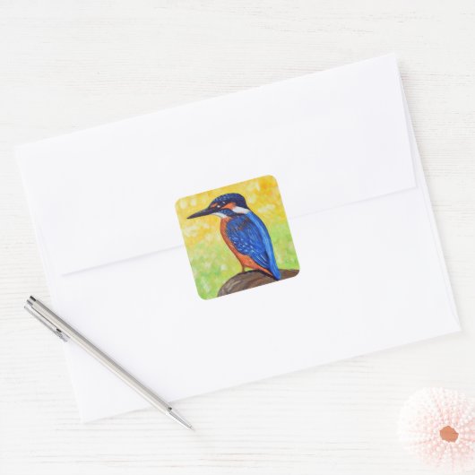 Kingfisher Painting Vierkante Sticker (Envelop)