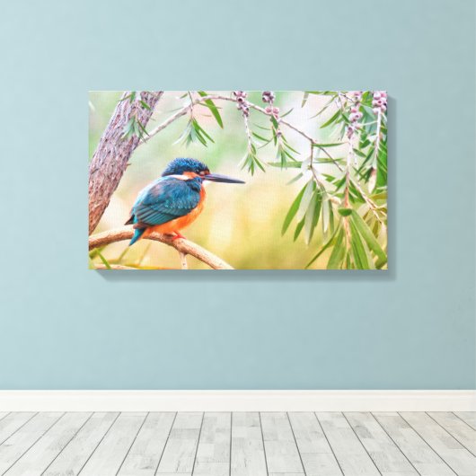 Kingfisher Perched op Branch Canvas Afdruk (Insitu (Houten vloer))