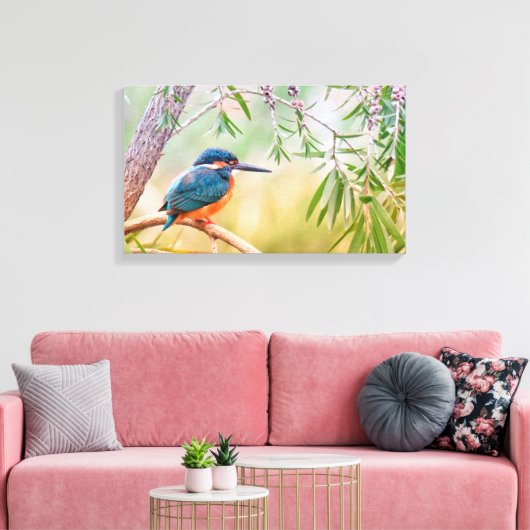 Kingfisher Perched op Branch Canvas Afdruk (Insitu (Woonkamer))