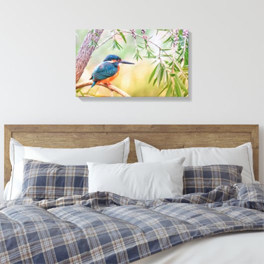 Kingfisher Perched op Branch Canvas Afdruk (Insitu (Slaapkamer))