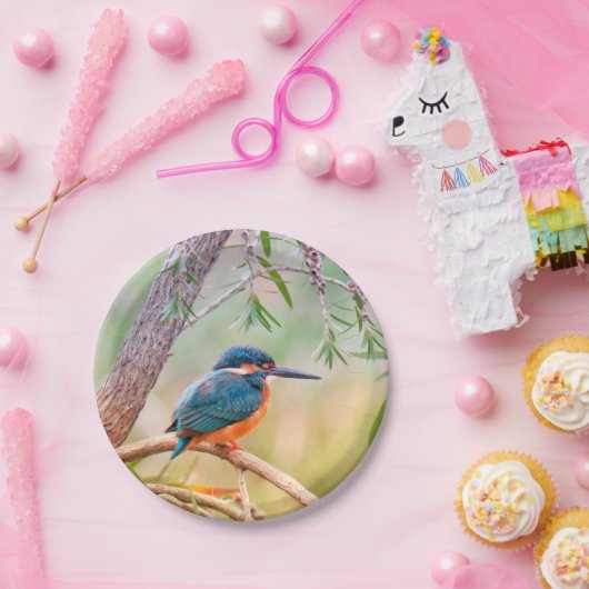 Kingfisher Perched op Branch Papieren Bordje (Feest)