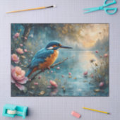 Kingfisher perched over water pink flowers tissuepapier (Craft)