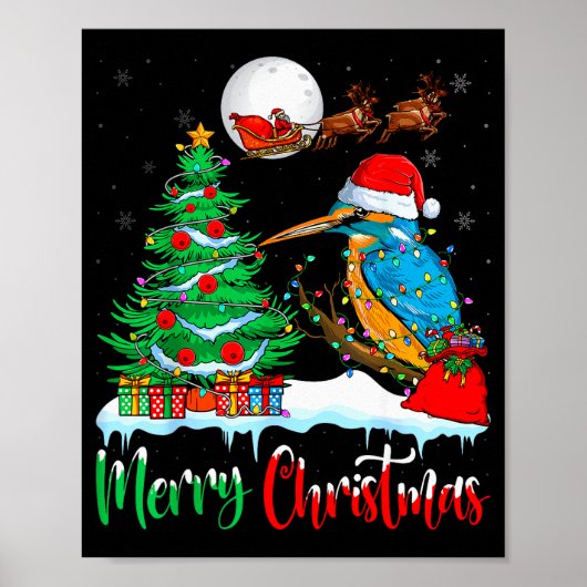 Kingfisher Santa Hat Xmas Tree Merry Christmas Kin Poster (Voorkant)