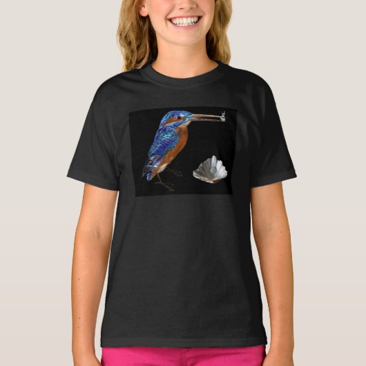 KINGFISHER SEASHELL EN PEARL Electric Blue, Black T-shirt (Voorkant)
